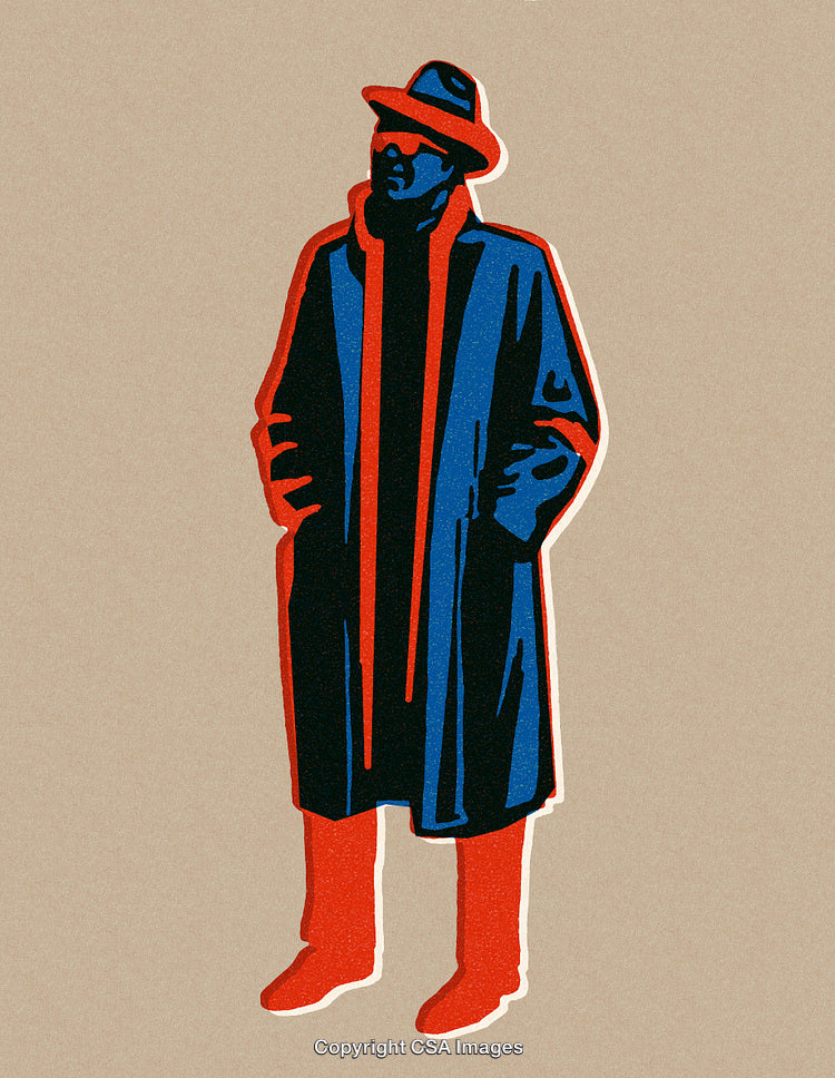 Abstract Illustration of Man in Hat and Overcoat with a Vintage Style