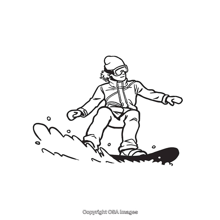 Black and White Line Art Illustration of Snowboarder in Action