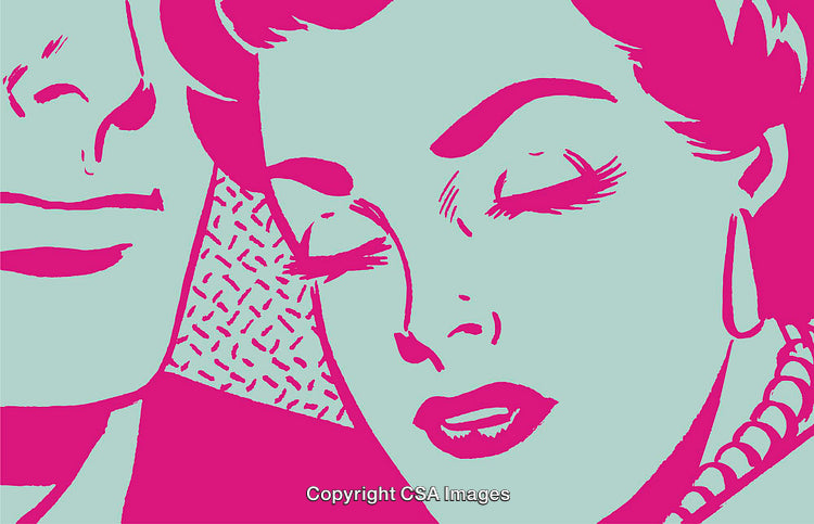 Stylized Pop Art Portrait of a Couple in Vibrant Pink and Blue Colors