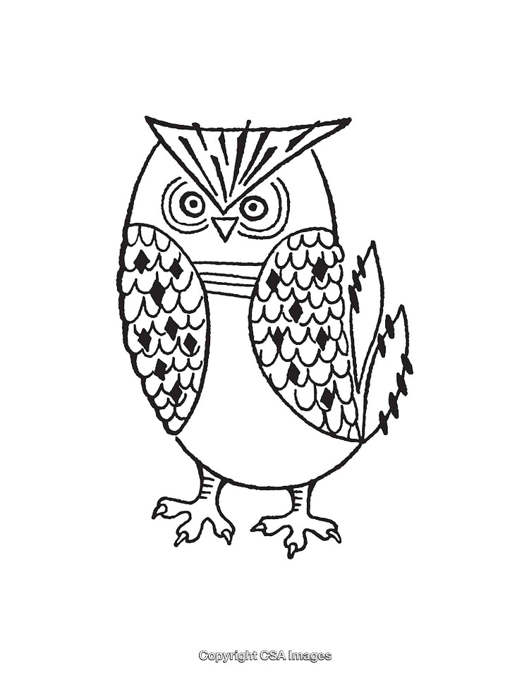 Black And White Line Art Illustration of a Stylized Owl Design