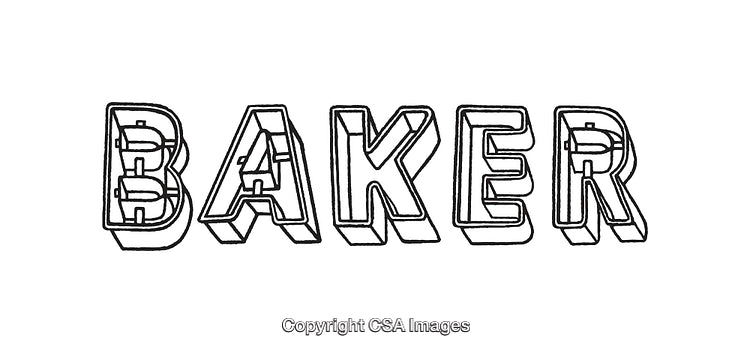 Stylized Black and White Line Art Text Spelling 'BAKER'