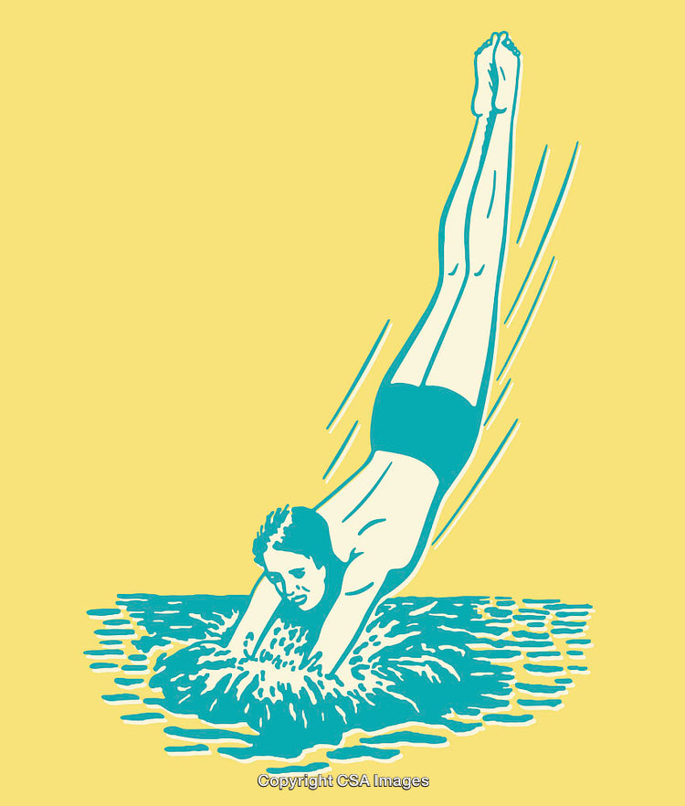 Vintage Style Illustration of a Diver Entering Water Gracefully