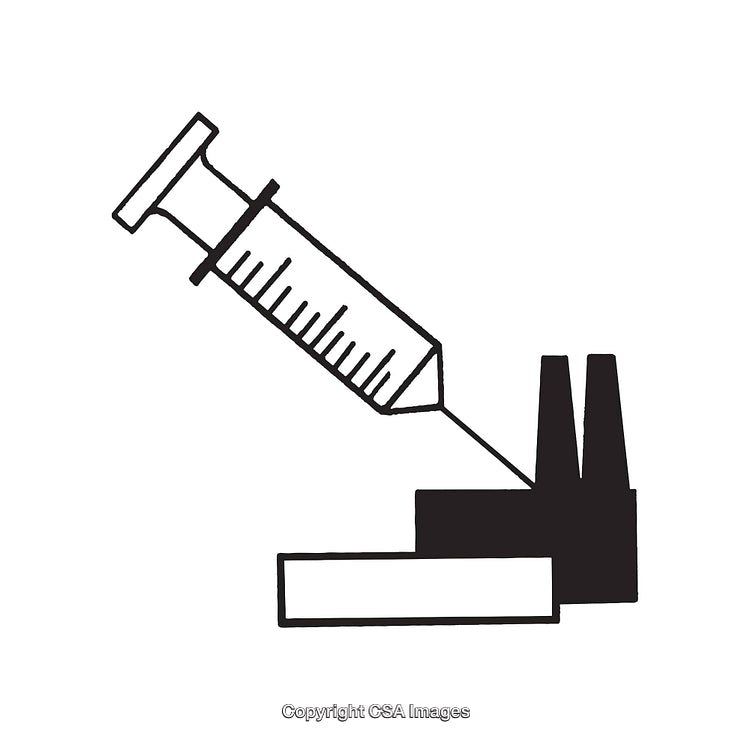 Illustration of a Syringe Injecting Into a Factory with Black Lines