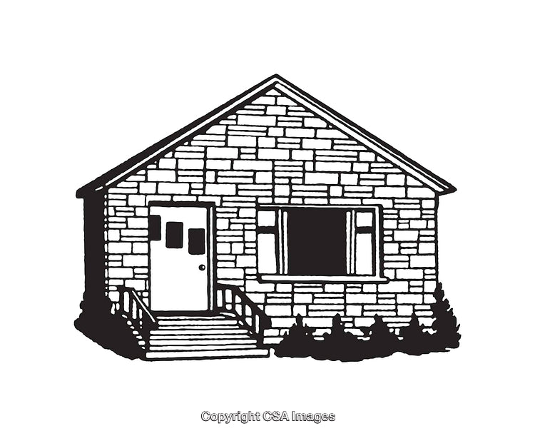 Detailed Line Art Illustration of a Small House with Classic Design
