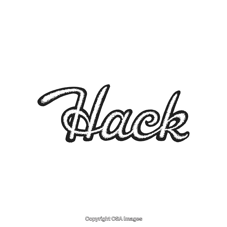 Stylish Black and White Text of the Word Hack in Cursive Design