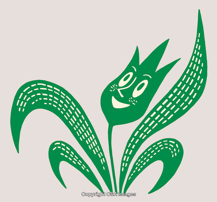 Whimsical Green Tulip Illustration with Happy Facial Expression