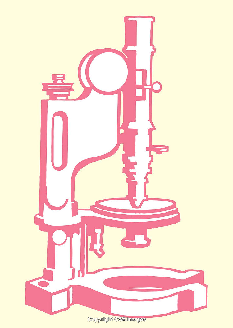 Colorful Line Art Illustration of a Microscope on Yellow Background