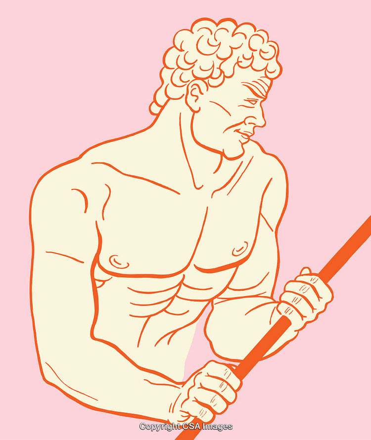 Color Line Art Illustration of a Muscular Figure on a Pink Background