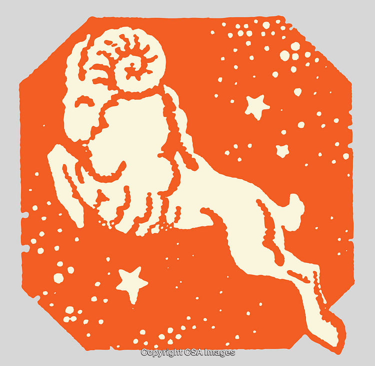 Aries Zodiac Symbol Illustration with Starry Background in Bold Design