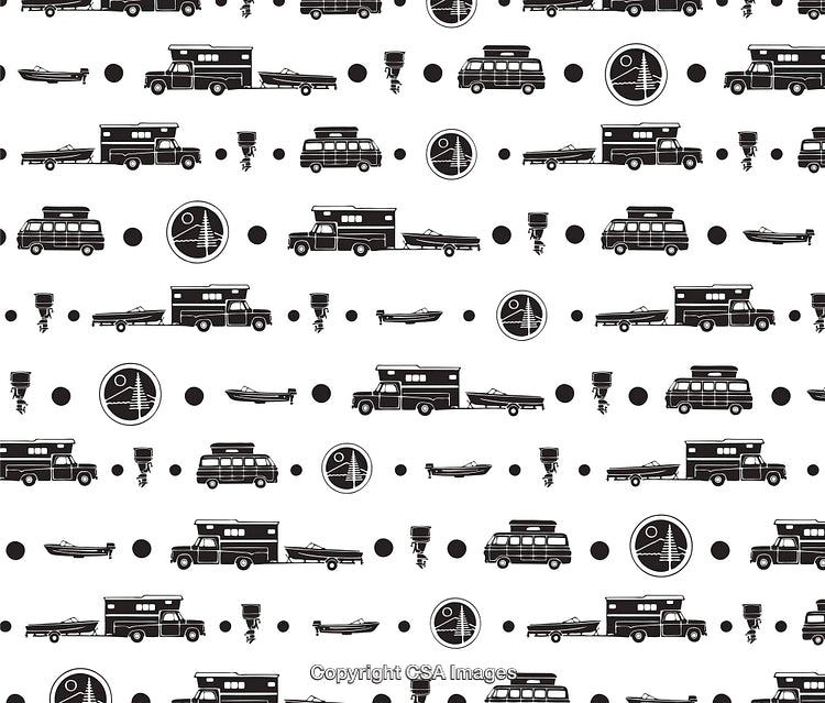 Monochrome Camping and Travel Icon Pattern With Recreational Elements