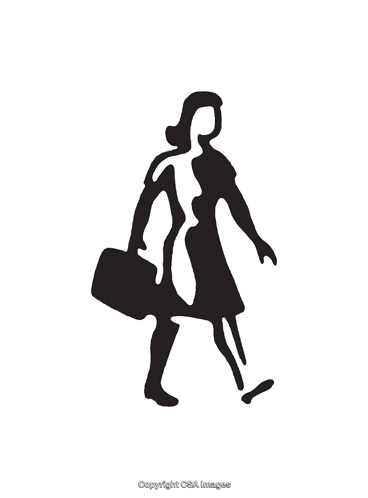 Black and White Silhouette of a Walking Woman in Minimalist Style