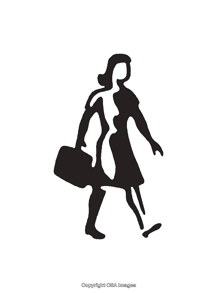 Black and White Silhouette of a Walking Woman in Minimalist Style