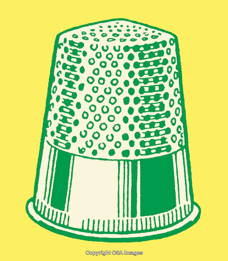 Green Thimble Illustration on Bright Yellow Background
