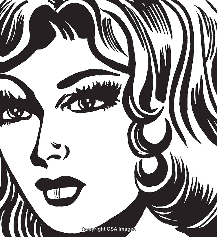 Vintage Black and White Illustration of a Woman in Pop Art Style