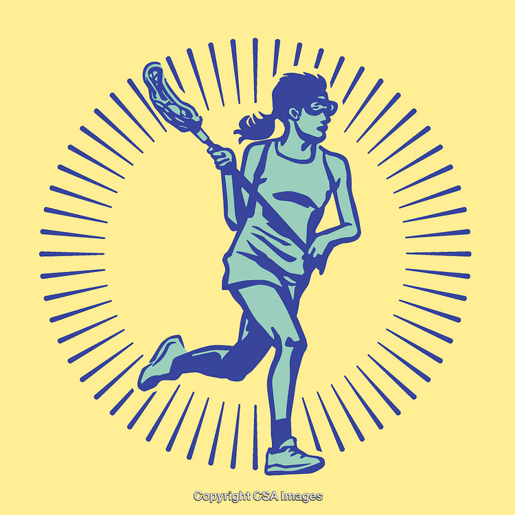 Color Line Art of Female Lacrosse Player in Action
