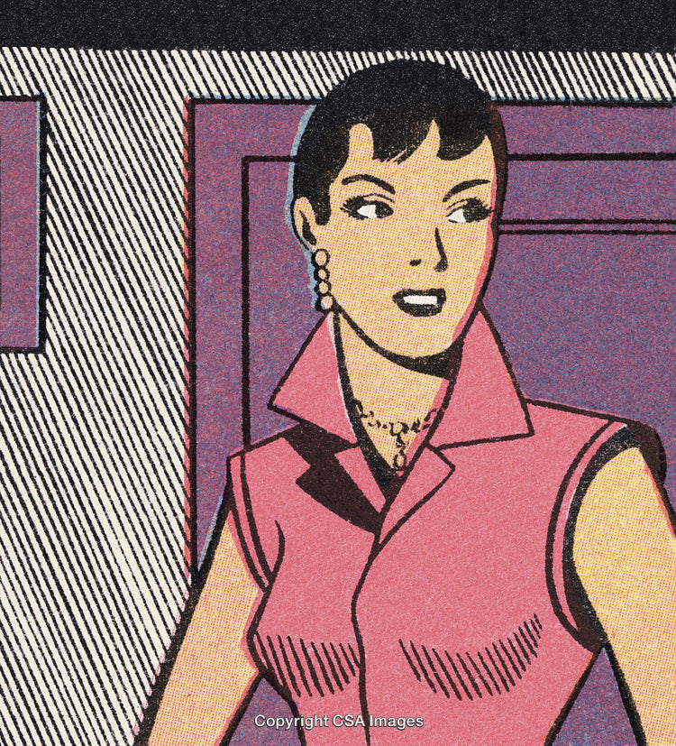 Vintage Comic Style Illustration of a Woman in Retro Dress
