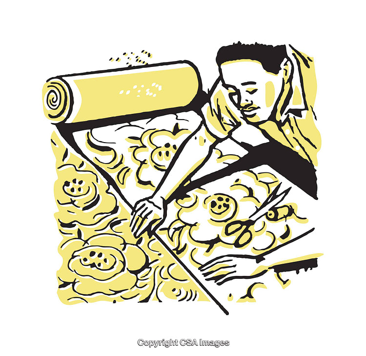 Illustration of Artisan Crafting Colorful Fabric With Floral Patterns