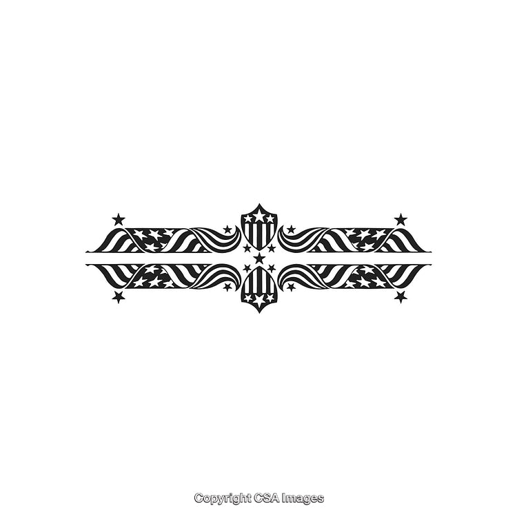 Decorative Black and White Patriotic Ornament Design With Stars and Stripes
