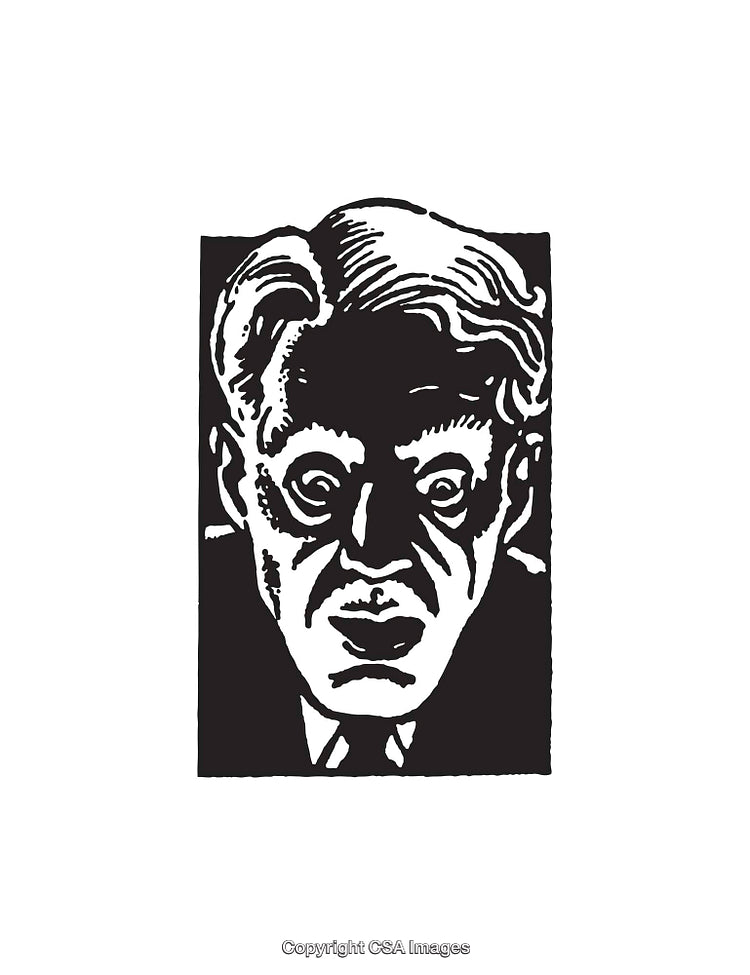 Black And White Line Art of an Intense Facial Expression Illustration