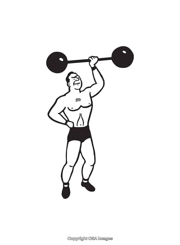 Retro Style Line Art of a Strongman Lifting a Heavy Barbell
