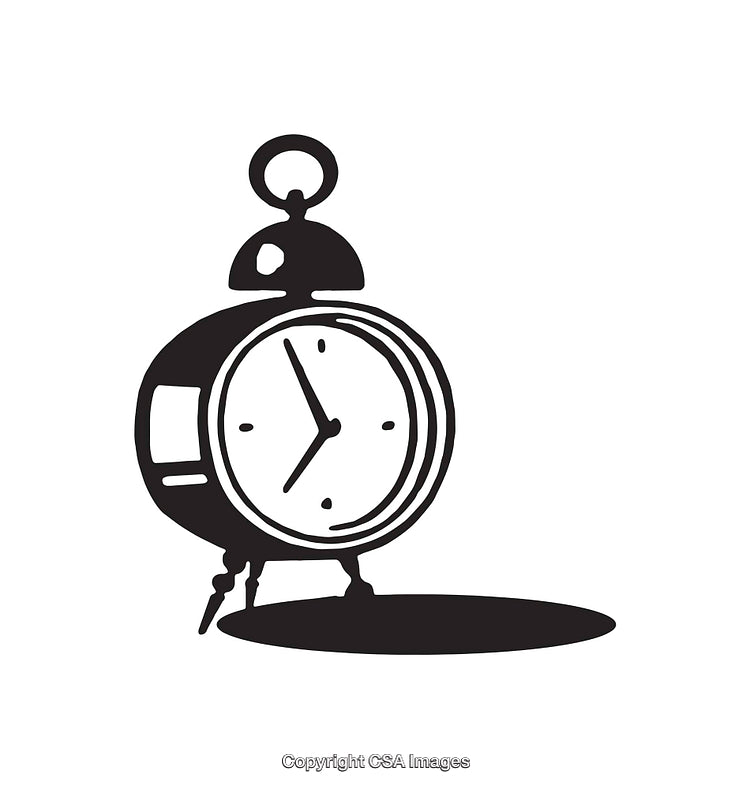 Retro Styled Black-White Illustration of Alarm Clock with Shadow