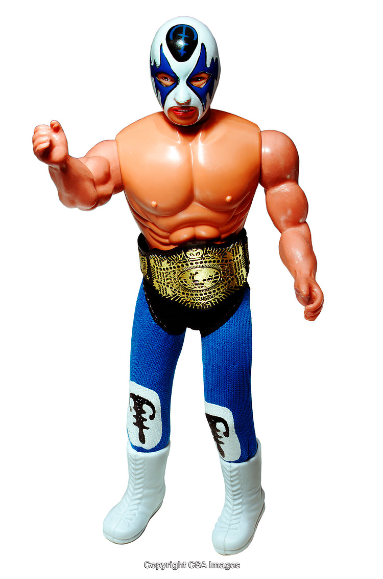Colorful Wrestler Action Figure Toy with Bold Colors and Classic Design