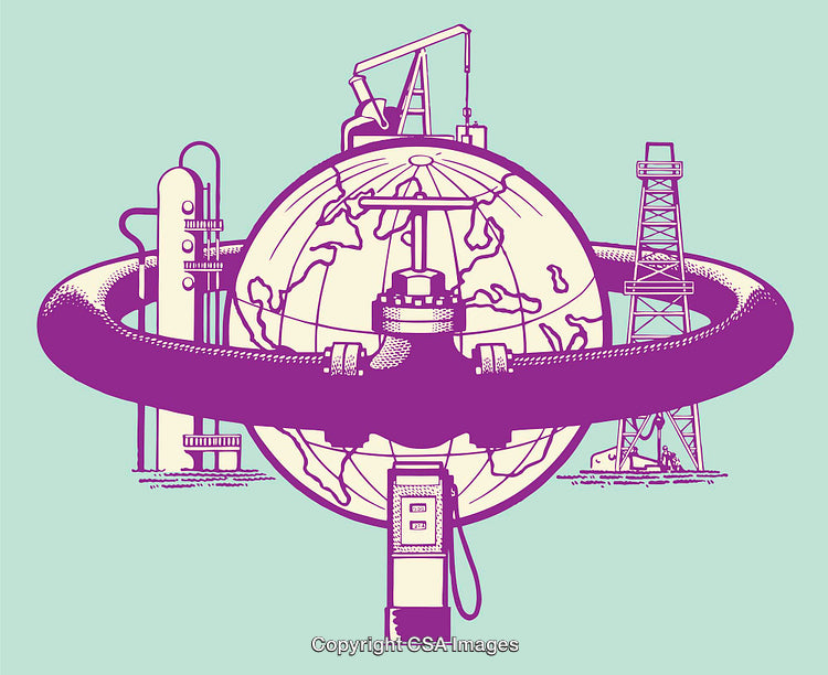 Colorful Illustration of Global Oil Resources and Energy Industry Elements