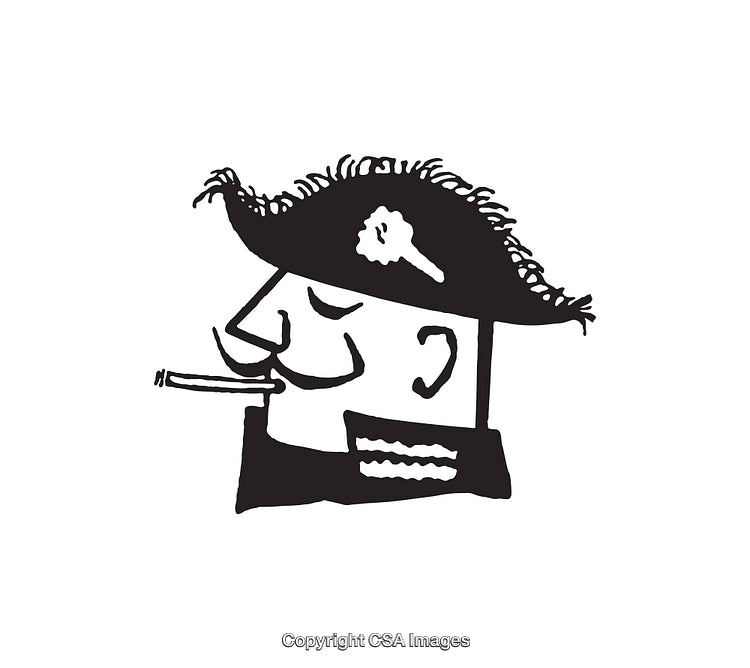 Black And White Line Art Illustration of a Character in a Hat