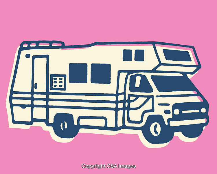 Retro Camper Van Illustration on a Vibrant Pink Background