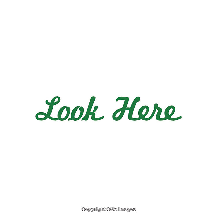 Green Calligraphy Text on White Background Displaying 'Look Here'