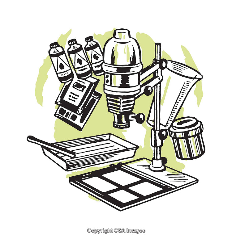 Vintage Illustration of Photography Tools and Film Development Equipment