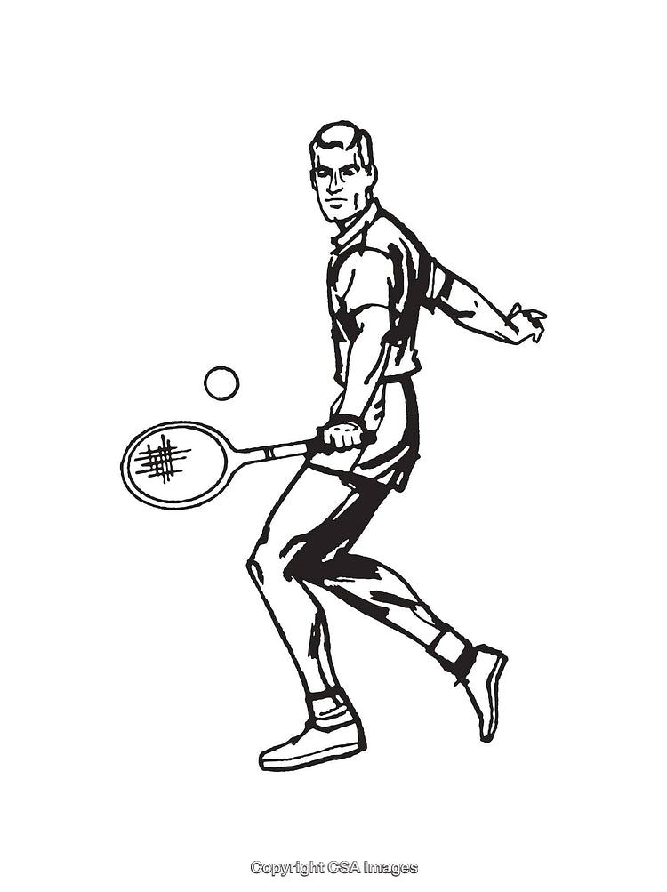 Black And White Line Art Illustration of a Tennis Player in Action