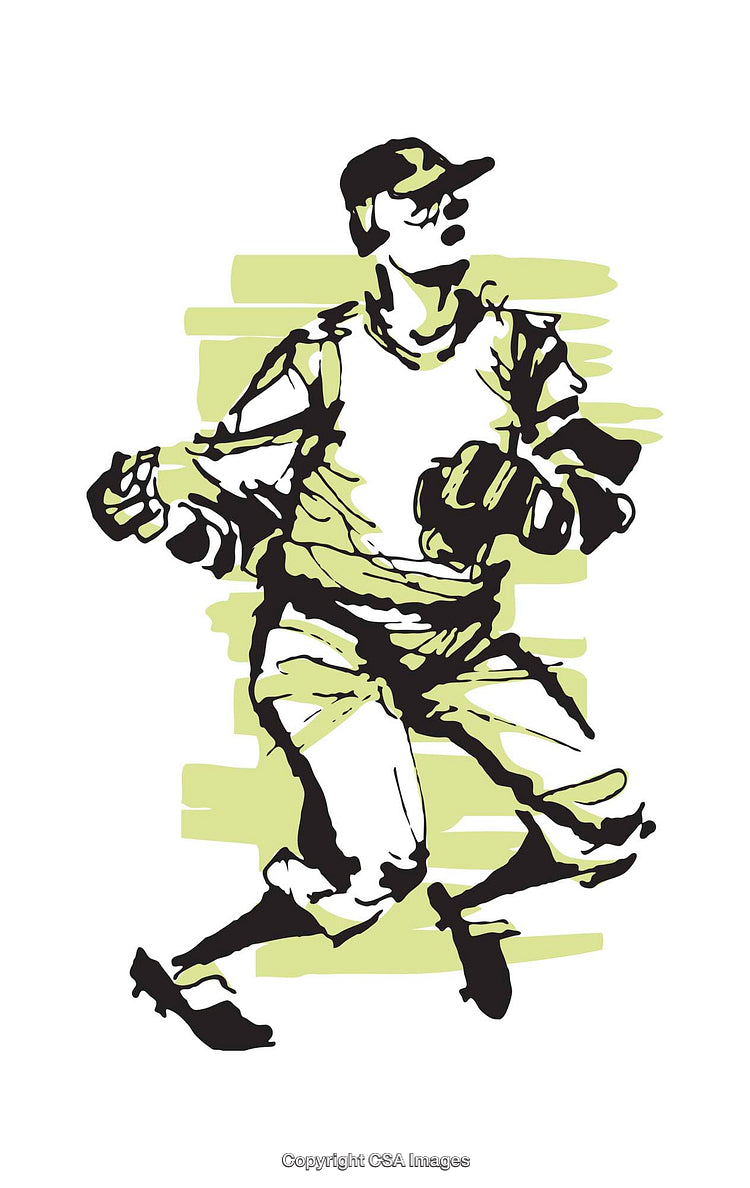 Abstract Baseball Pitcher Illustration with Dynamic Brushstroke Design