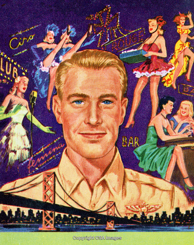 Retro Illustration of a Man Surrounded by Nightlife Elements and Entertainment