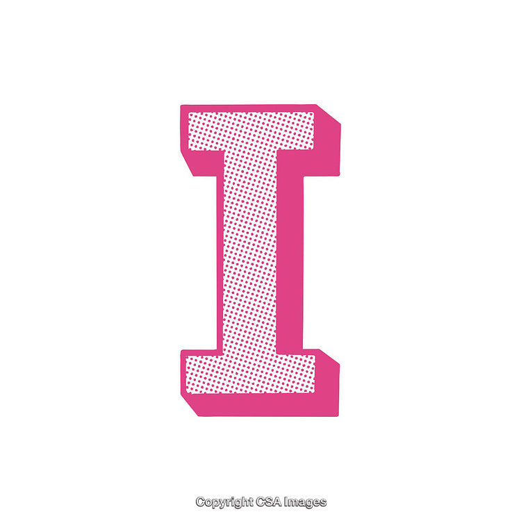 Pink Letter I with Dot Pattern on a White Background