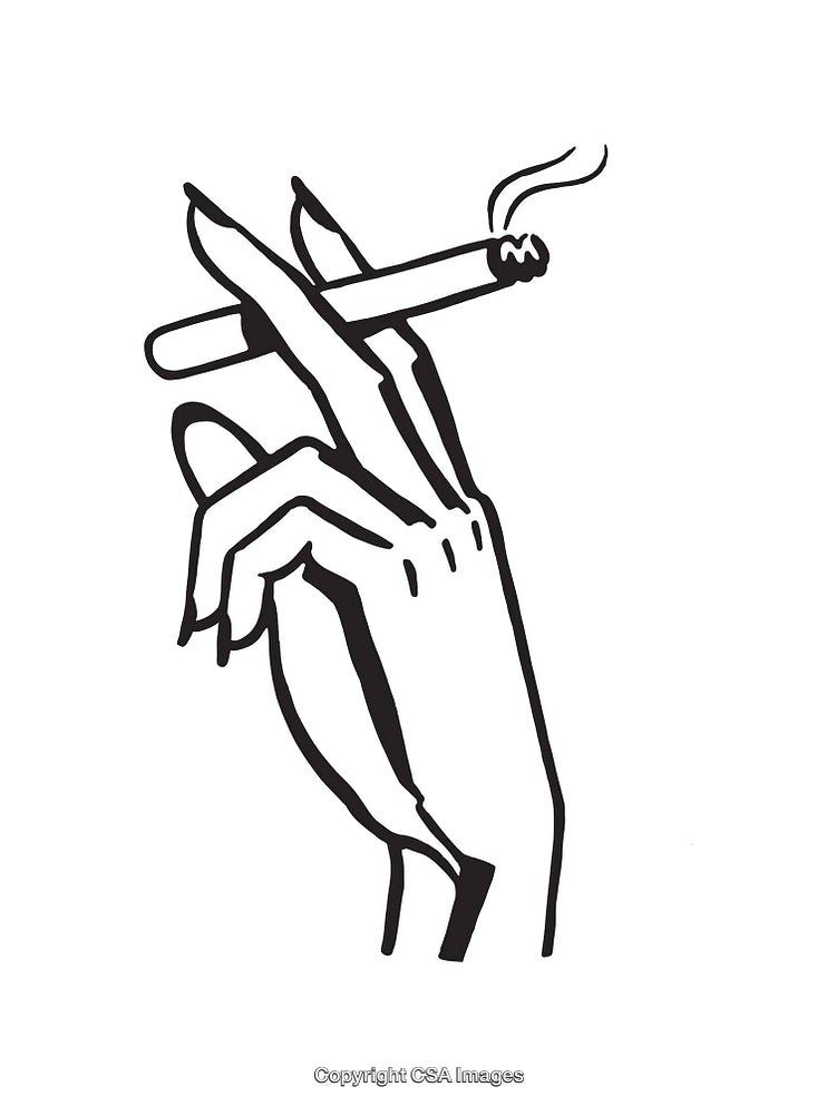 Black and White Line Art of Hand Holding a Cigarette