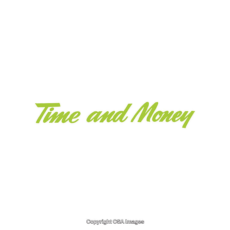 Green Text Depicting Time and Money on White Background