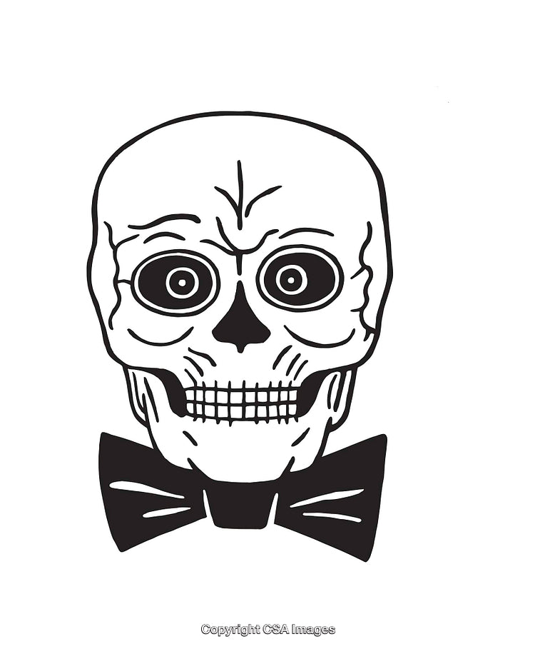 Black and White Line Art Skull Illustration in Formal Attire