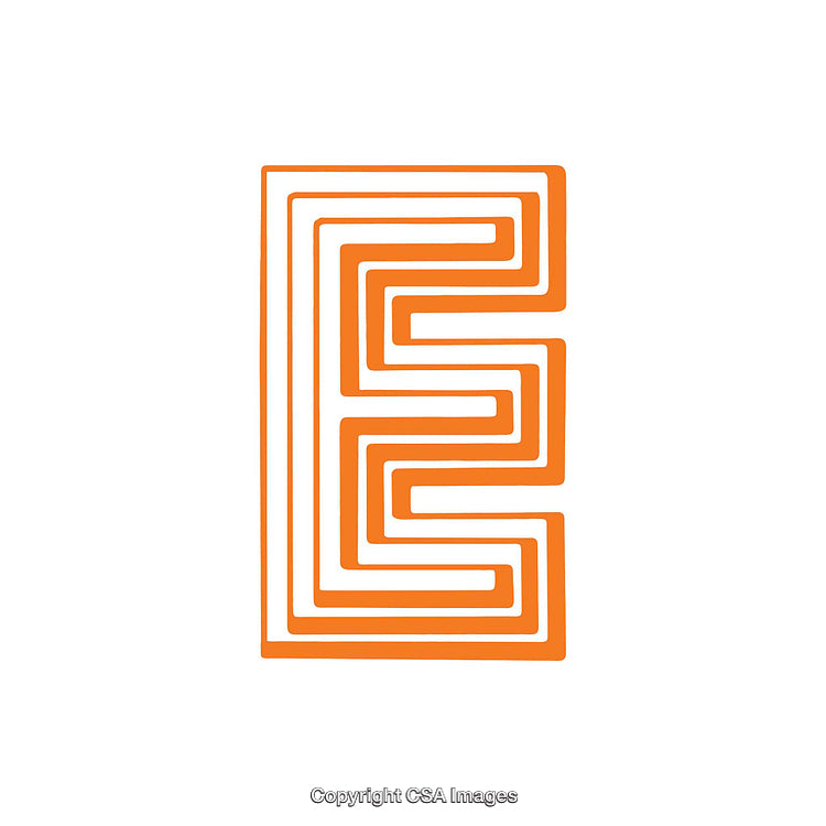 Minimalistic Letter E in Bold Orange Maze-Like Design