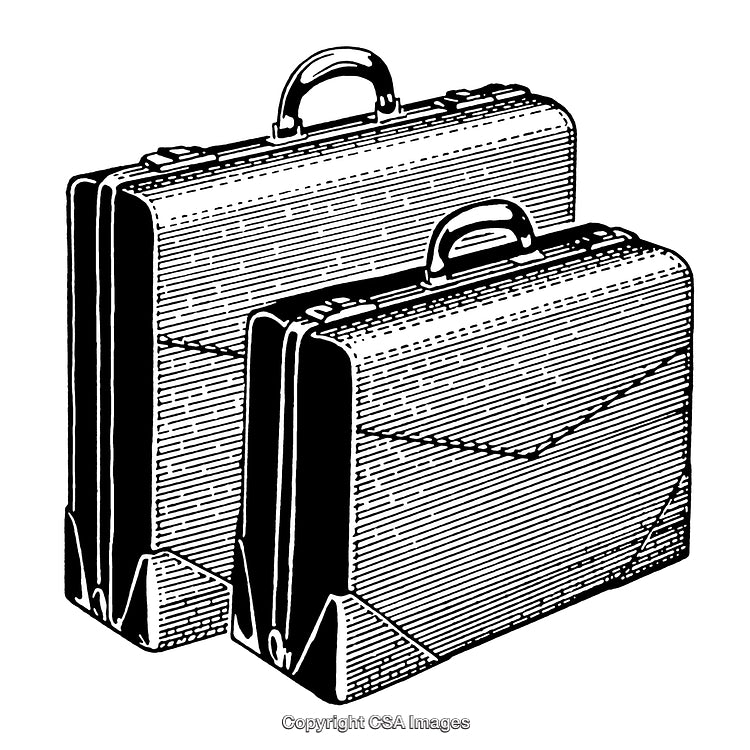 Vintage Illustration of Two Briefcases in Black and White Engraving