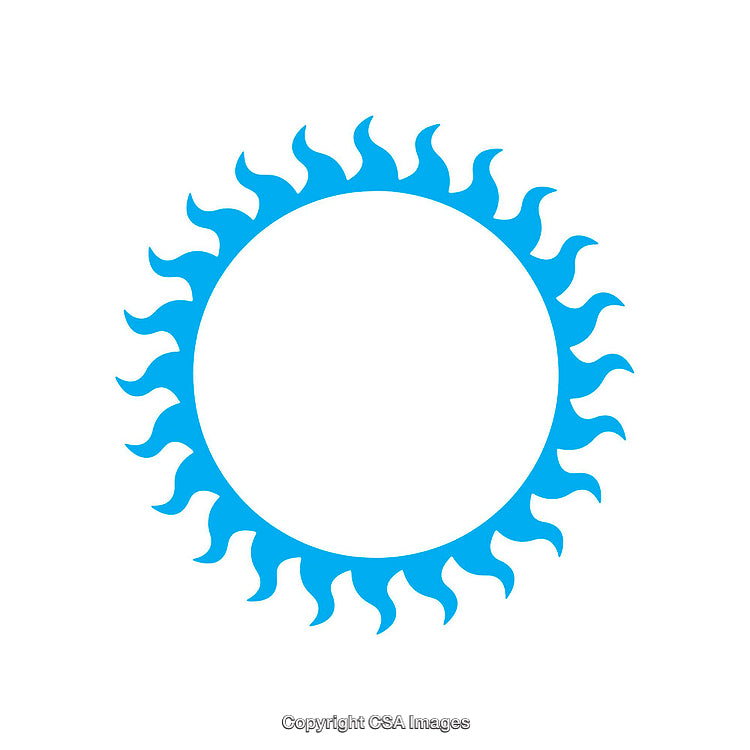 Blue Circular Sun Shape with Radiant Flame-Like Design