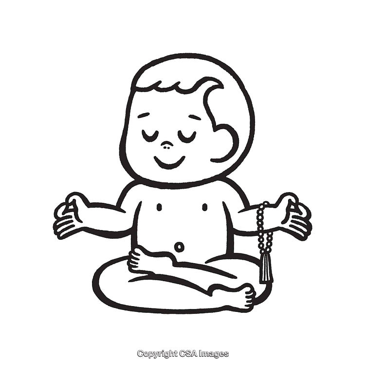 Peaceful Line Art Illustration of Child Practicing Meditation With Beads in Hand