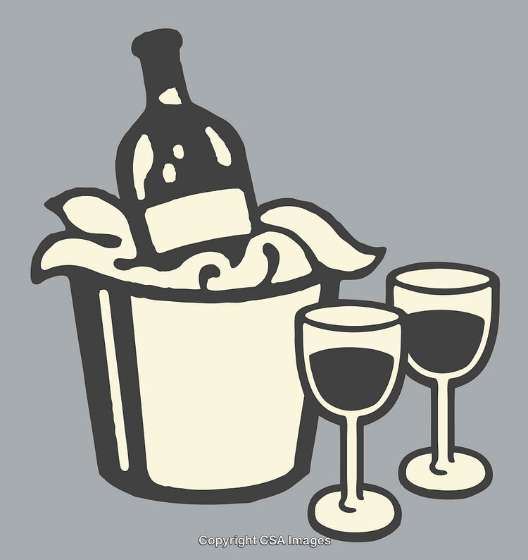 Illustration of Wine Bottle and Glasses in Elegant Line Art Style