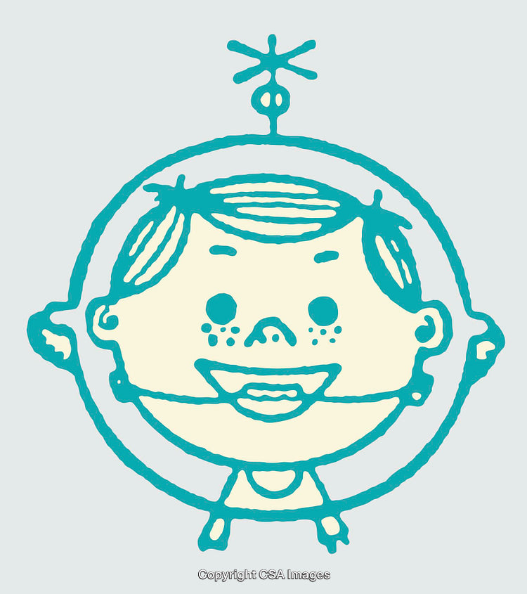 Playful Line Art Illustration of Child with Whimsical Expression and Radiant Smile