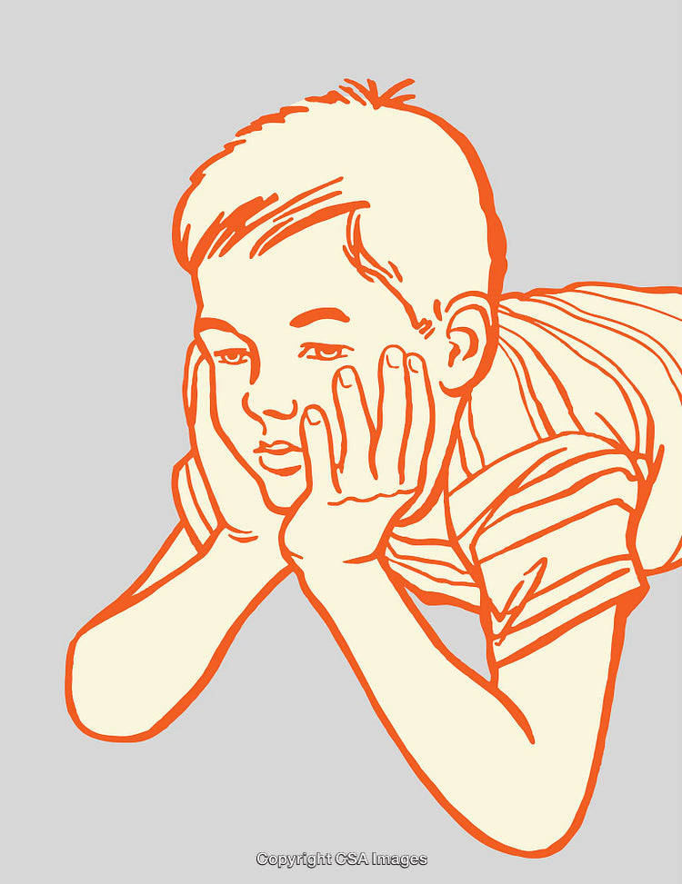 Illustration of a Boy Laying Down and Deep in Thought