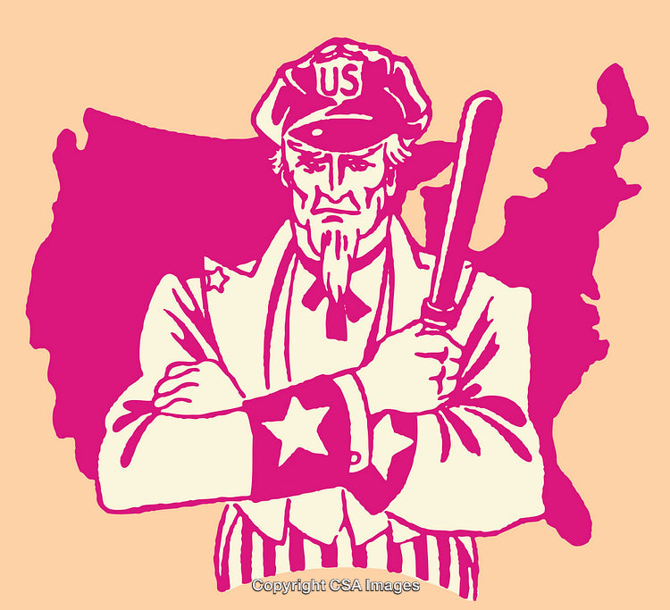 Bold Illustration of Patriotic Figure with Map Iconography in Vibrant Colors