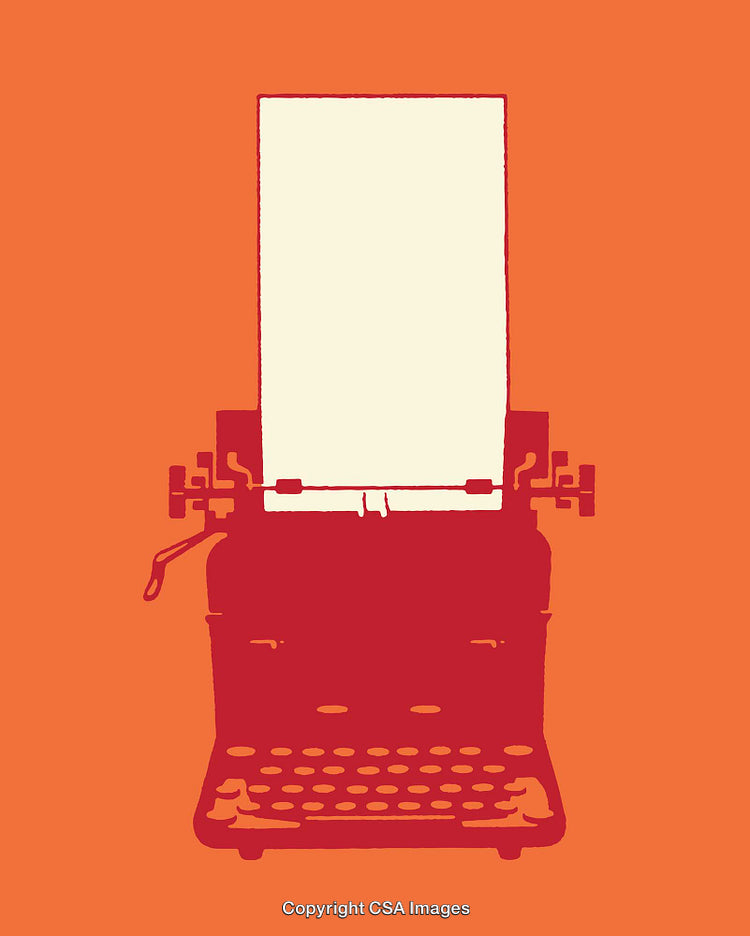 Minimalistic Illustration of a Typewriter with Vintage Effect on Orange Background