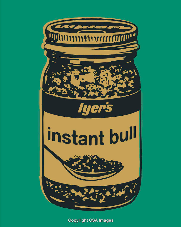 Vintage Style Instant Bull Jar Illustration on Green Background