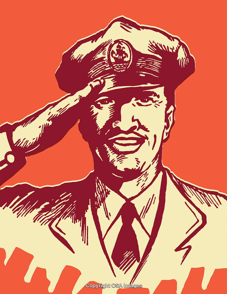 Vintage Illustration of a Saluting Officer in Uniform