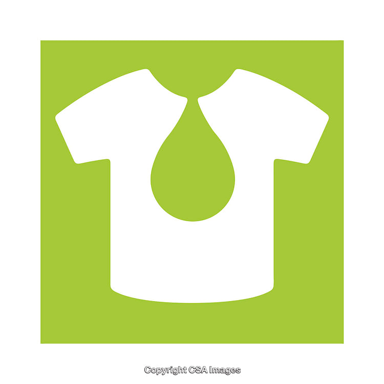 Stylized T-Shirt Icon with Droplet on a Green Background